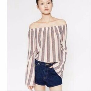 Zara Striped Off-the-Shoulder Blouse